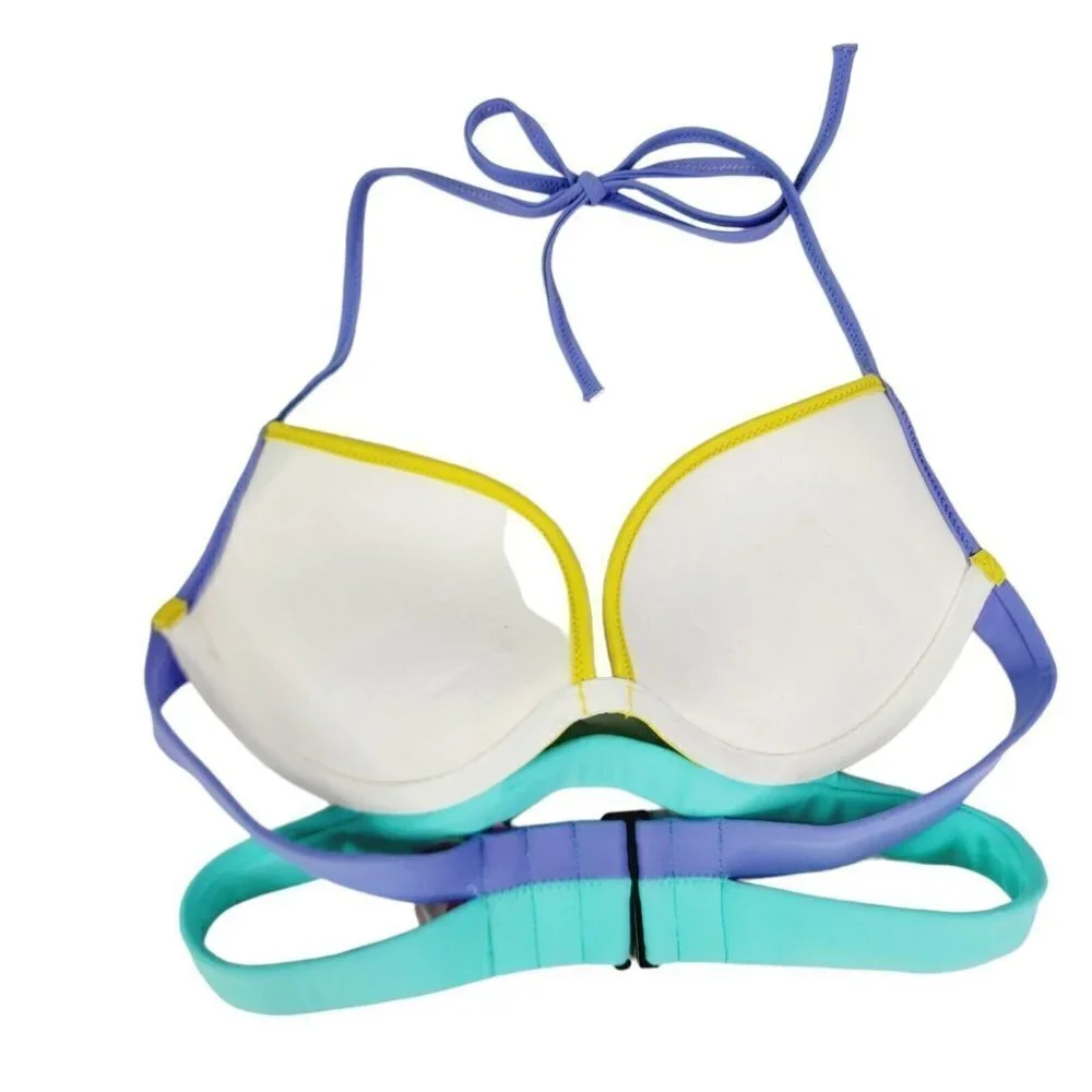 Victoria Secret Padded Bikini Swim Top Strappy Striped Size 32B‎